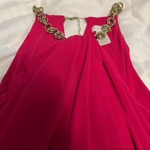 CACHE Hot Pink Halter Top With Gold Chain